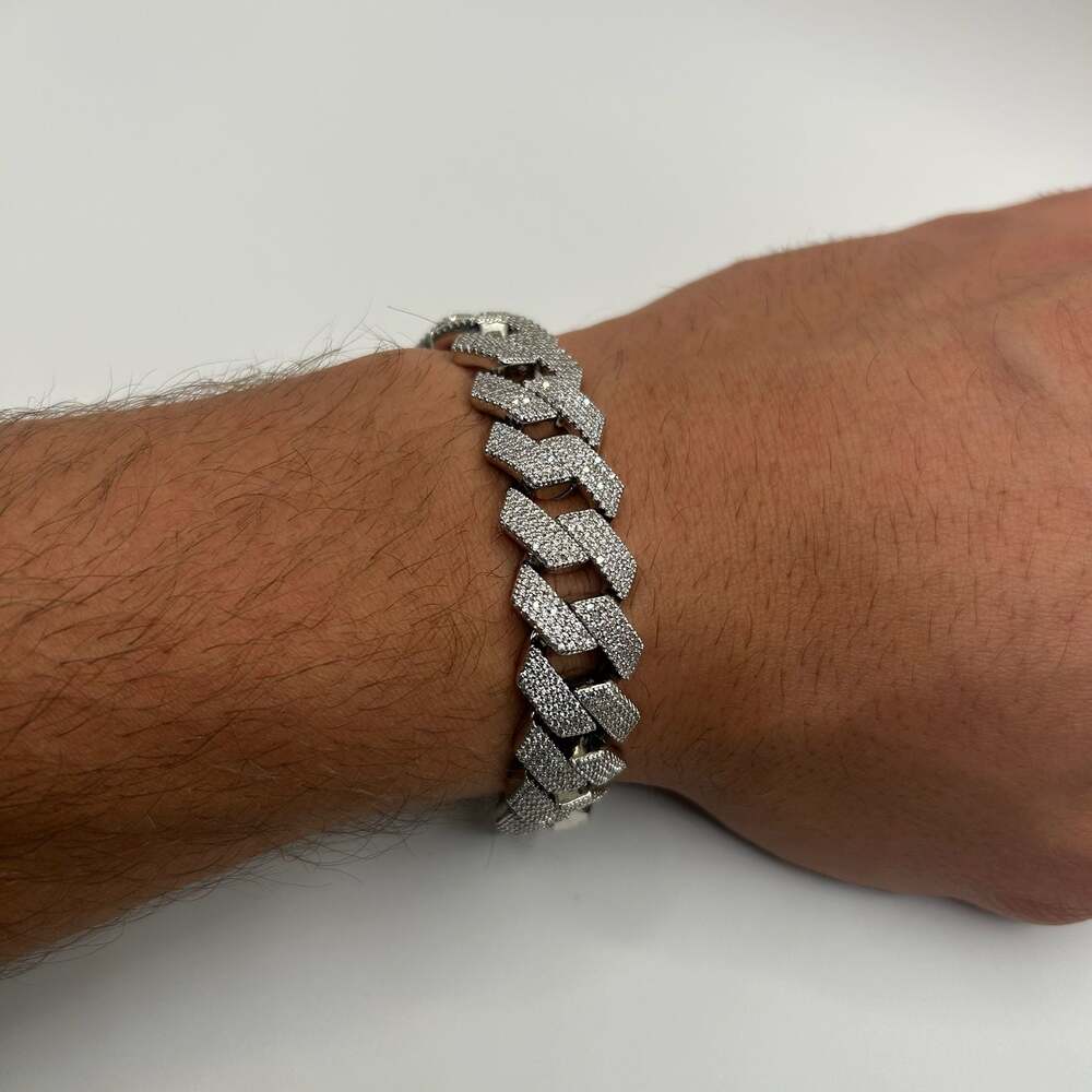 Moissanite Cuban Bracelet Silver 15mm New 4 Row 6.75 Inch Vvs1 Passes Tester
